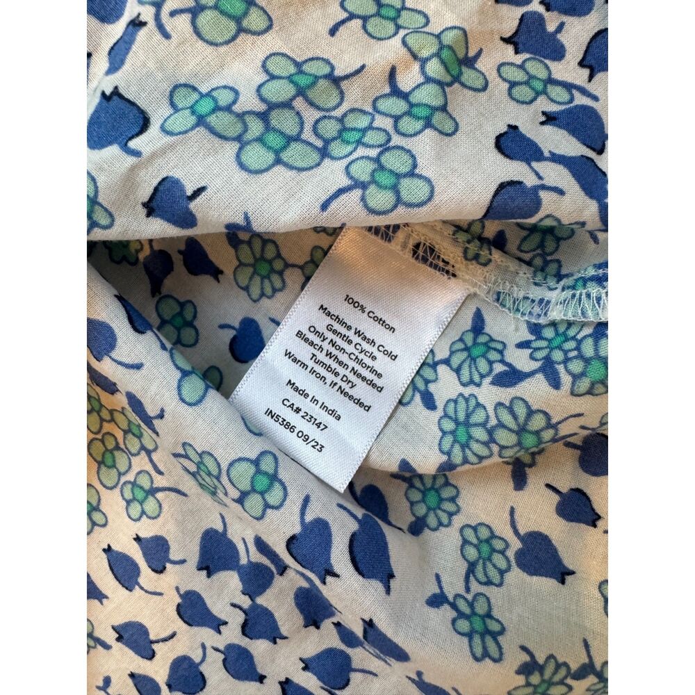Talbots Lovely Floral Ruffle Top Blue Ditzy Print Large Short Sleeves Popover - Picture 8 of 8